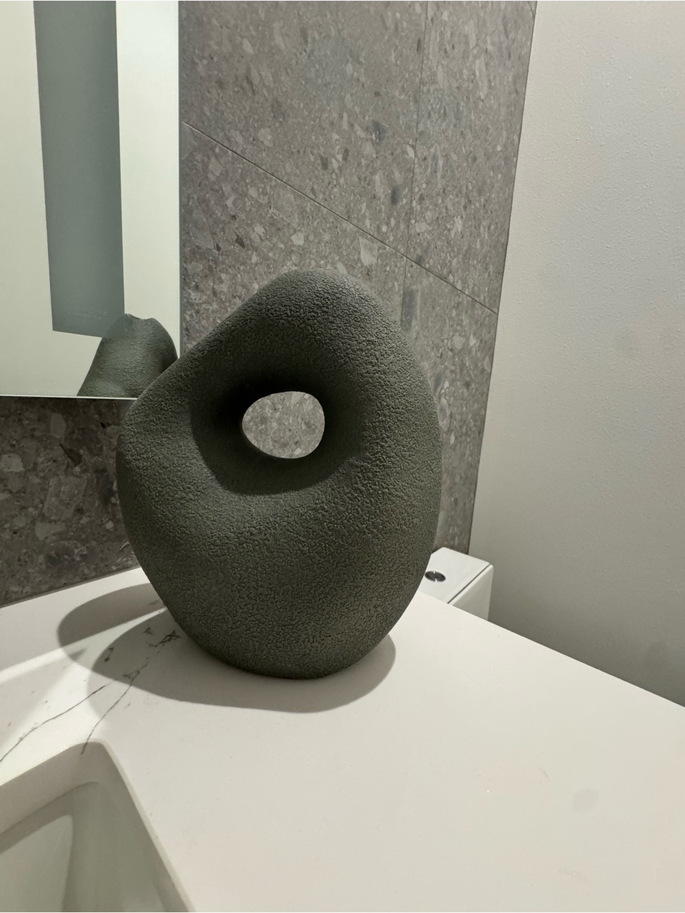 Modern Stone-Look Abstract Sculpture in Dark Green